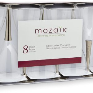 Mozaik Premium Plastic Silver Stemmed Wine Glasses – 8 Count (case deal=16)