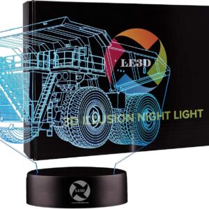 LE3D 3D Optical Illusion Night Light – Dump Truck Tractor, 7-Color LED Lamp (case deal=52)