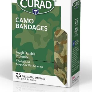 CURAD Green Camo Flex-Fabric Adhesive Bandages – 3/4" x 3", 25 Count (wholesale=24 packs)